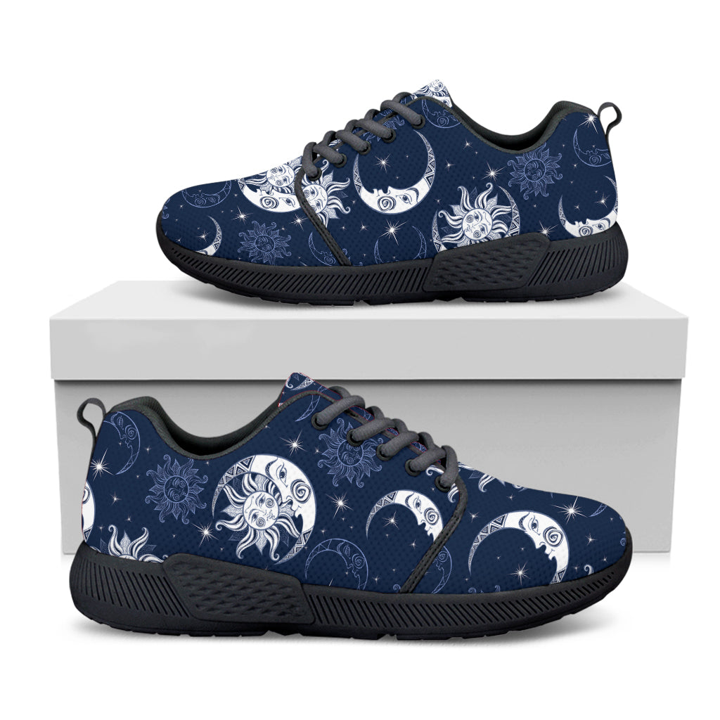 White And Blue Celestial Pattern Print Black Athletic Shoes