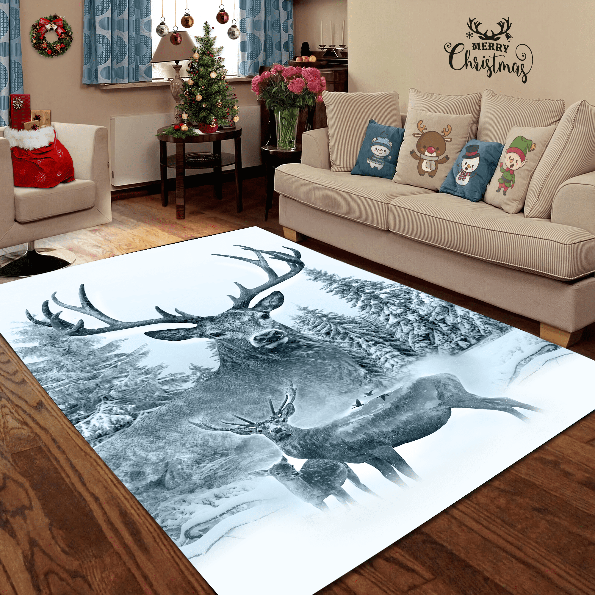 Tmarc Tee White Deer Hunting 3D All Over Printed Rug