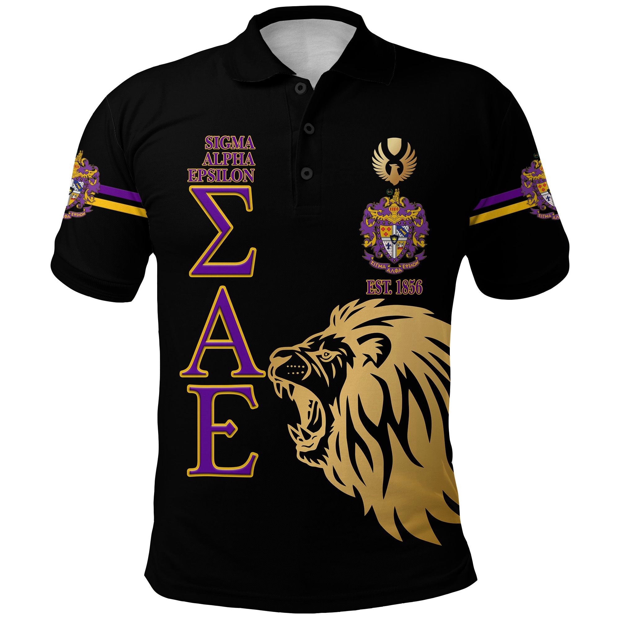 (Custom Personalised) Sigma Alpha Epsilon Sae Polo Shirt Simple Style – Black Lion Ver Lt8