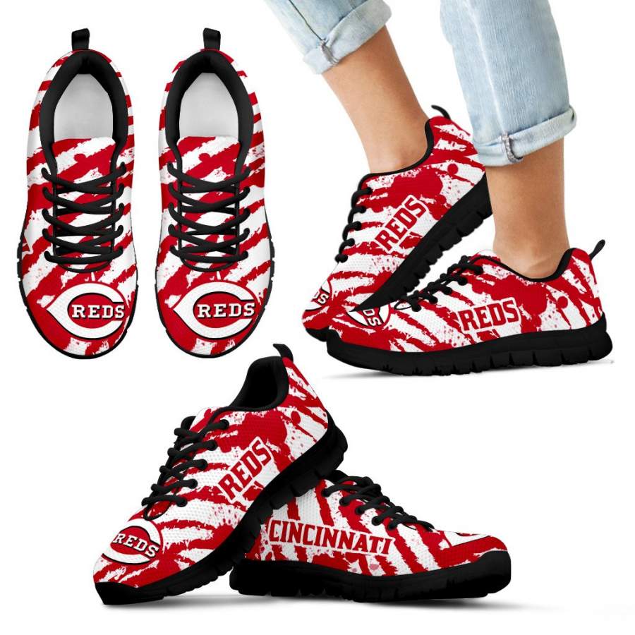 Stripes Pattern Print Cincinnati Reds Sneakers V3