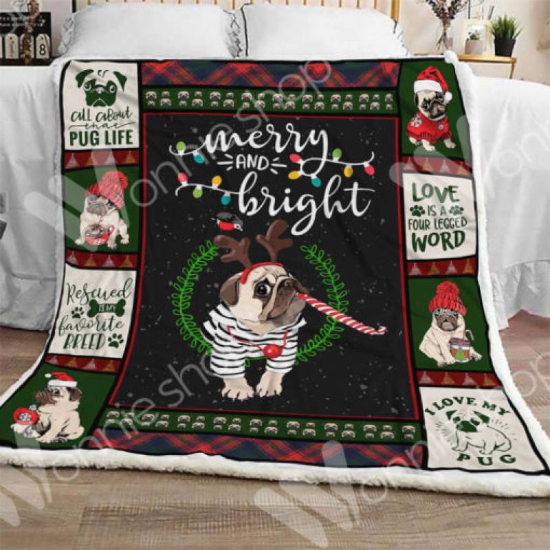 Pug Dog Christmas Sherpa Blanket OCT0401 73O49