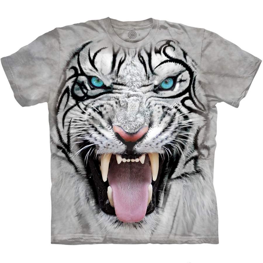 Big Face Tribal White Tiger – Adult Unisex T-Shirt