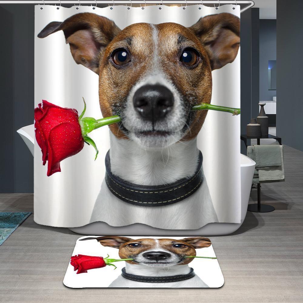 The Cute Dog And Rose 3D Printed Shower Curtain Gift Home Decoration