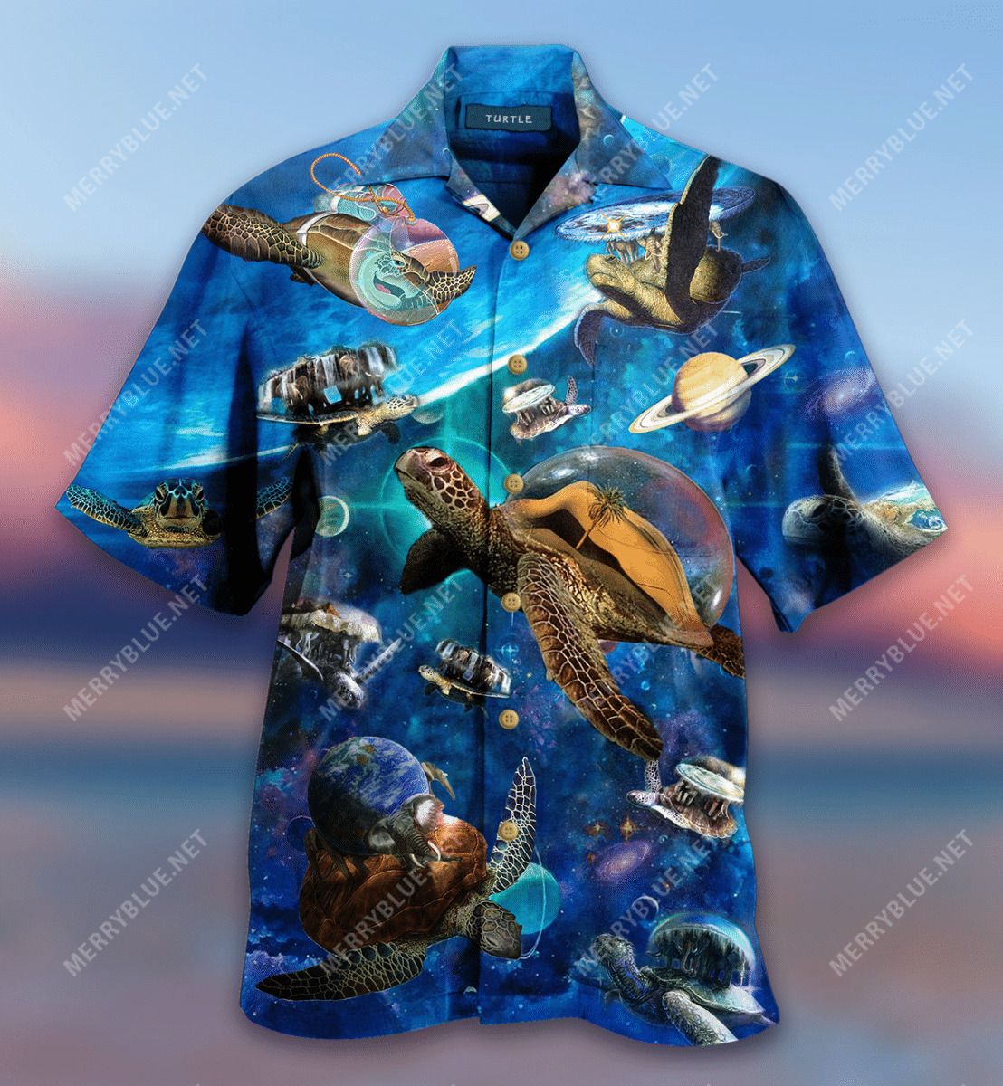 Turtle Flying Through Space Hawaiian Shirt