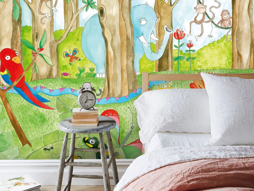 3D Hand Drawn Animal Forest Wall Mural Wallpaper Lqh 115