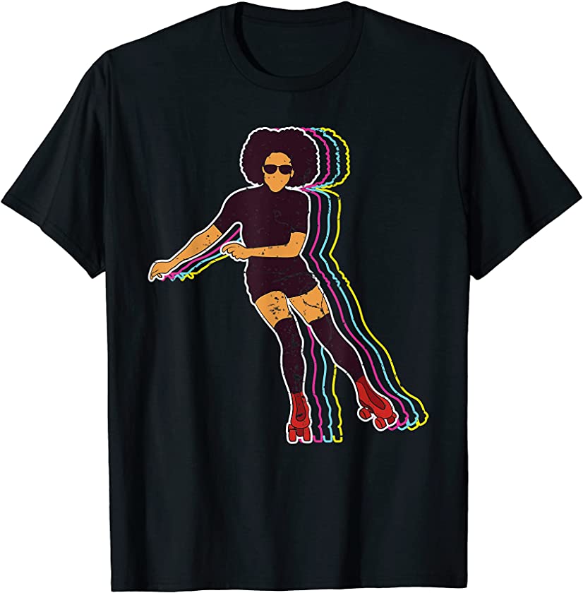 Womens Vintage Roller Skating Girls Clothes Afro 70s 80s T-Shirt