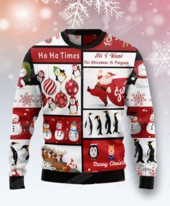 Cute Penguin Santa Claus Ugly Christmas Sweater, All Over Print Sweatshirt