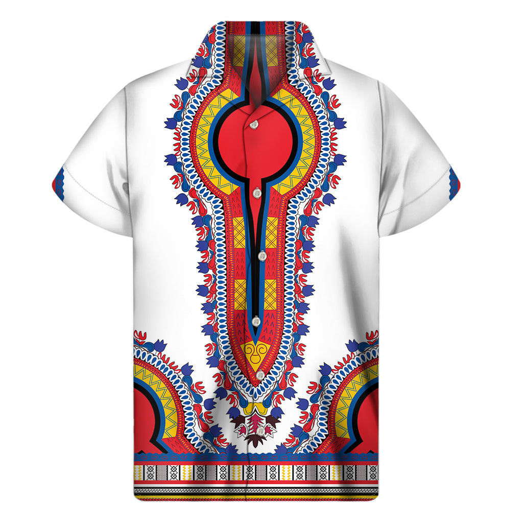 Red And White African Dashiki Print Men’S Short Sleeve Shirt