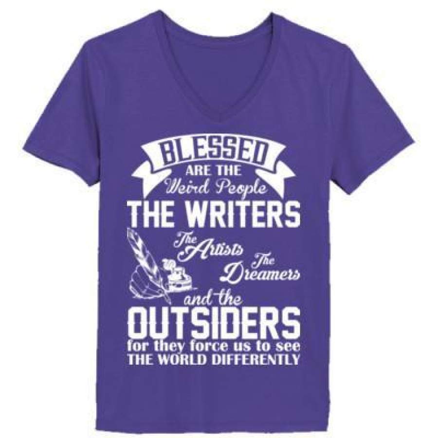 AGR Blessed Are The Weird People The Writers Artists Dreamers And Outsiders – Ladies’ V-Neck T-Shirt