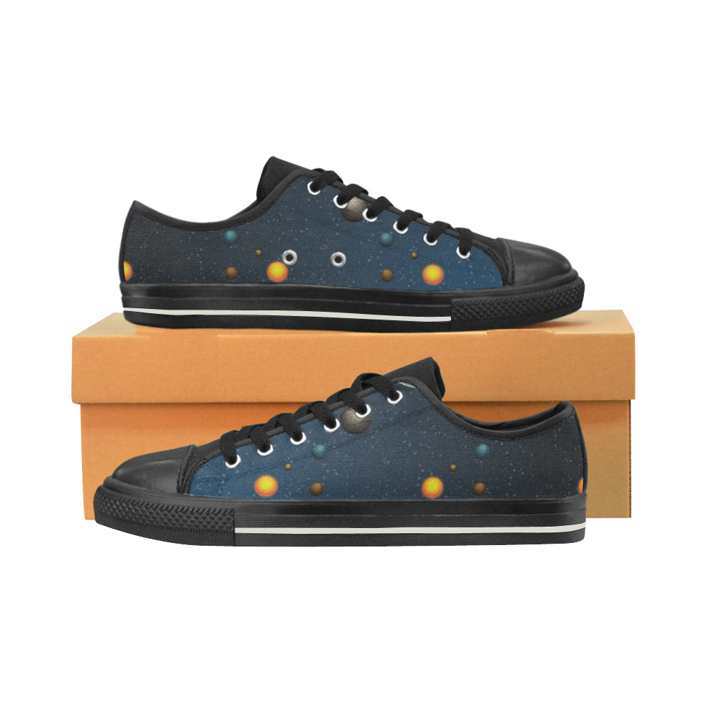 Planet Pattern Black Low Top Canvas Shoes for Kid