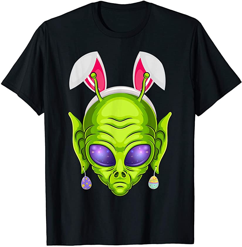 Alien Bunny Funny Easter Alien With Rabbit Ears Eggs Earing T-Shirt