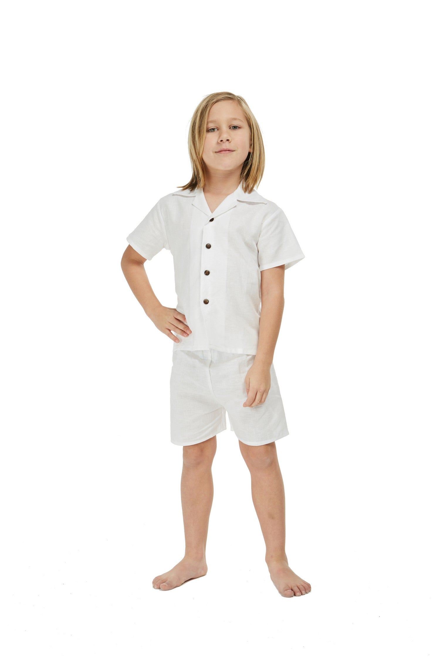 Boy Aloha Linen Cotton Shirt Cabana Set in Shark Tooth