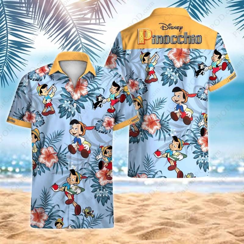 Pinocchio Hawaii Graphic Print Short Sleeve Hawaii Casual Shirt Ha48561