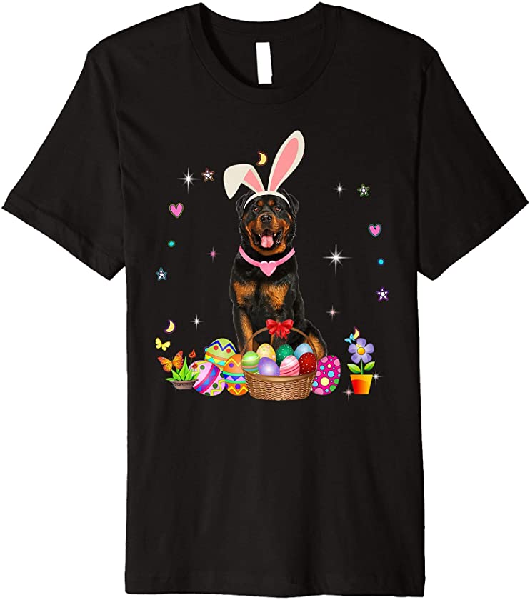 Cute Rottweiler Easter Day Bunny Eggs Easter Costume Womens Premium T-Shirt