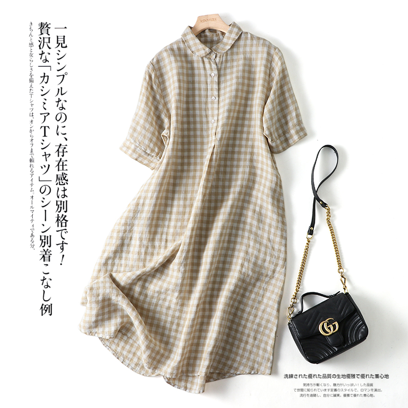 2022 New Arrival Japanese Style Peter pan Collar Chic Girl’s Fashion Plaid Summer Dress Cotton Linen Loose Women Casual Dress alx