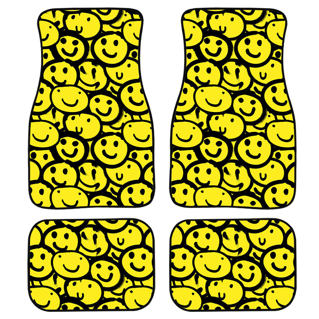 Graffiti Happy Emoji Pattern Print Front And Back Car Floor Mats, Front Car Mat