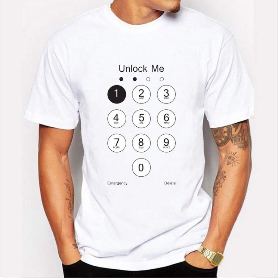 New hot men ‘s shirt unique personalized mobile phone screen printing fashion casual short – sleeved white T – shirt