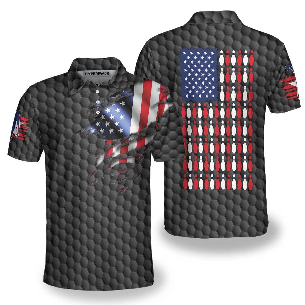 Bowling Pin American Flag Polo Shirt - Sveltestyles Fashion