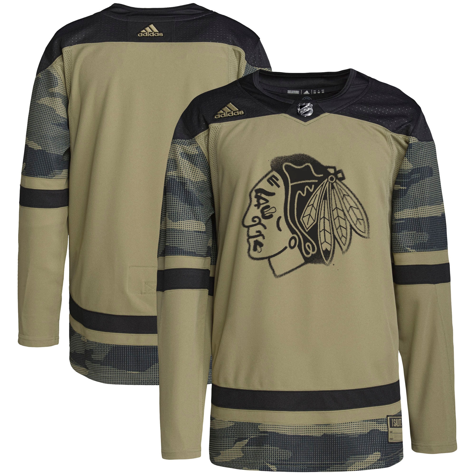 Men's Chicago Blackhawks adidas Camo Military Appreciation Team Authentic Practice Jersey