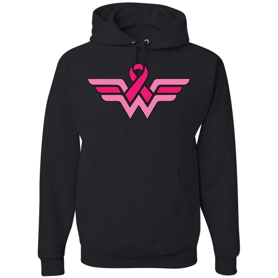 Pink Ribbon Woman Wonder Parody Breast Cancer Awareness Graphic Hoodie Sweatshirt