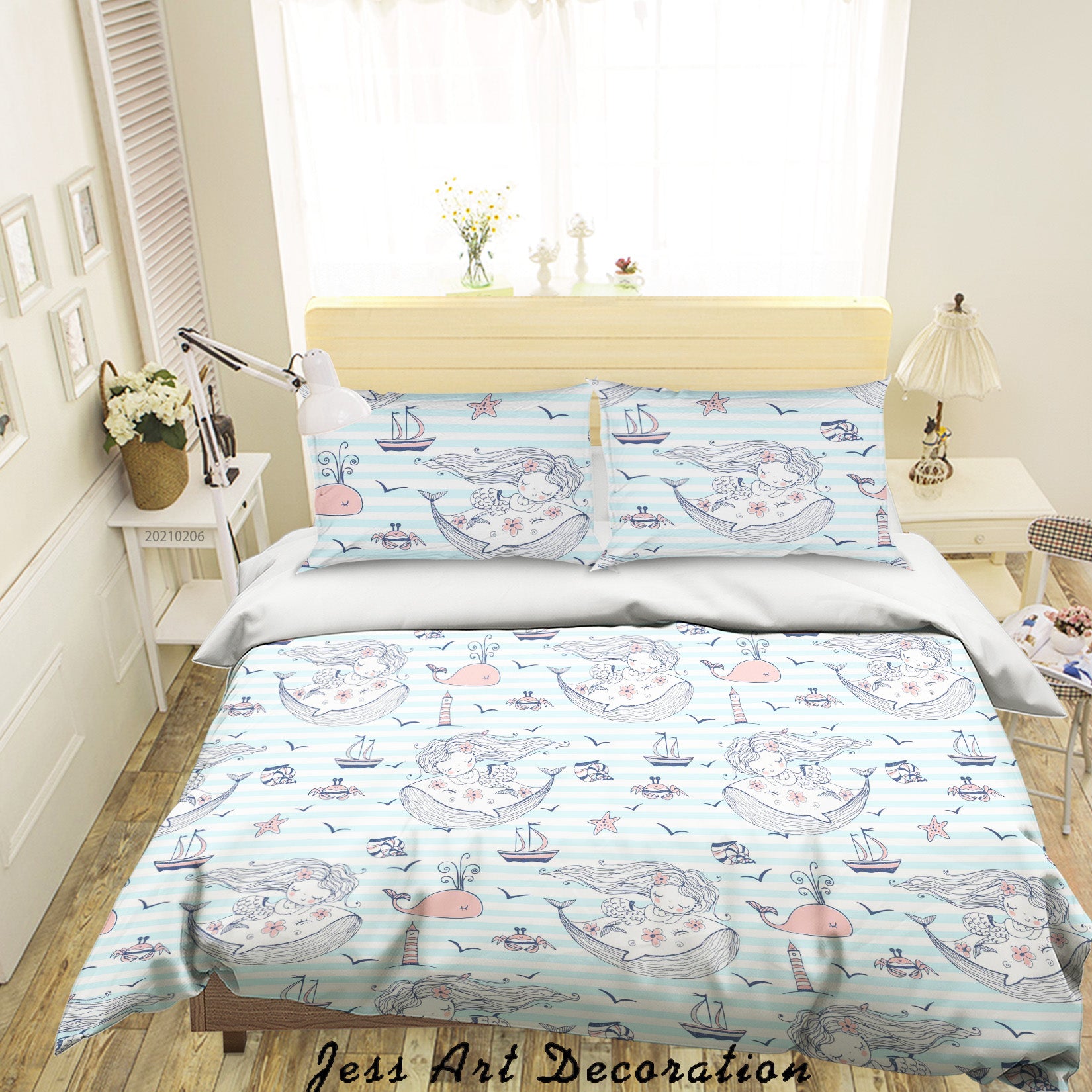 3D Hand Drawn Girl Whale Quilt Cover Set Bedding Set Duvet Cover Pillowcases 203