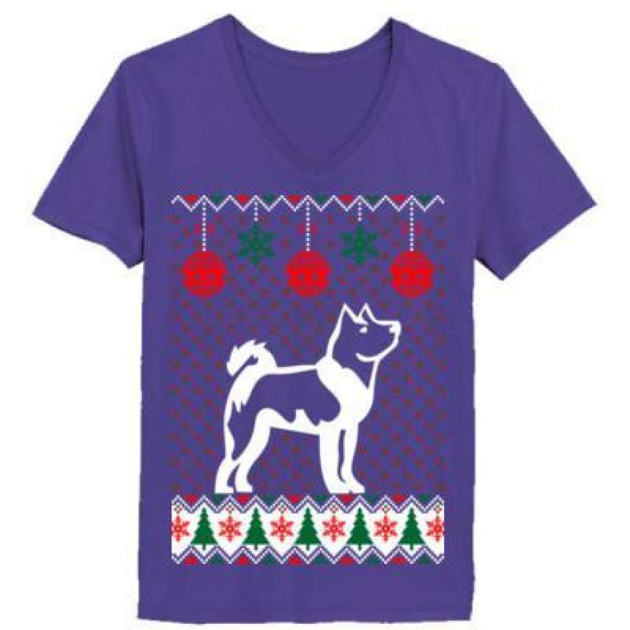 AGR Akita Dog Ugly Christmas Sweater Xmas – Ladies’ V-Neck T-Shirt