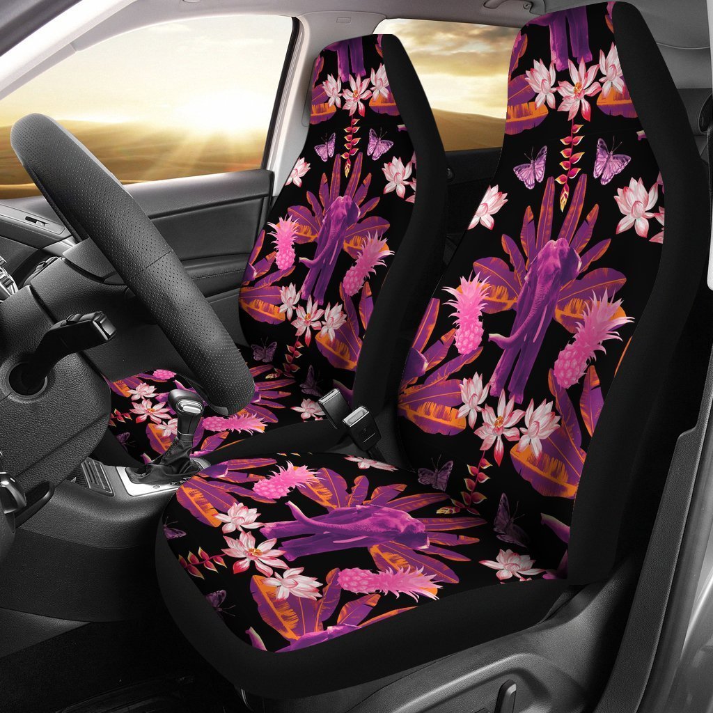 Floral Banana Leaves Elephant Print Seat Cover Car Seat Covers Set 2 Pc, Car Accessories Car Mats