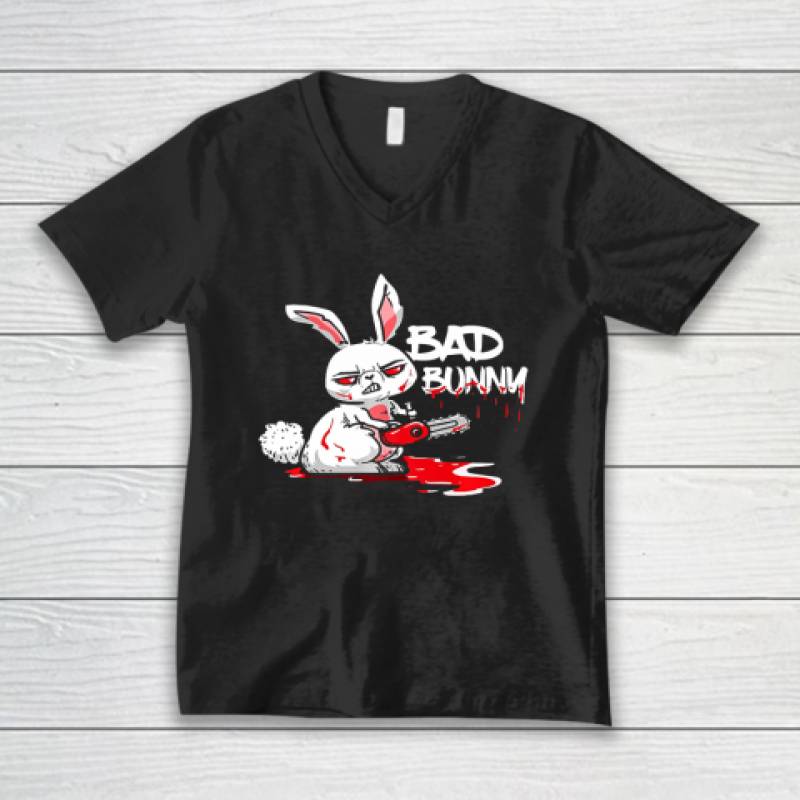 Bad Bunny Funny Horror Rabbit Halloween Gift Evil V-Neck T-Shirt