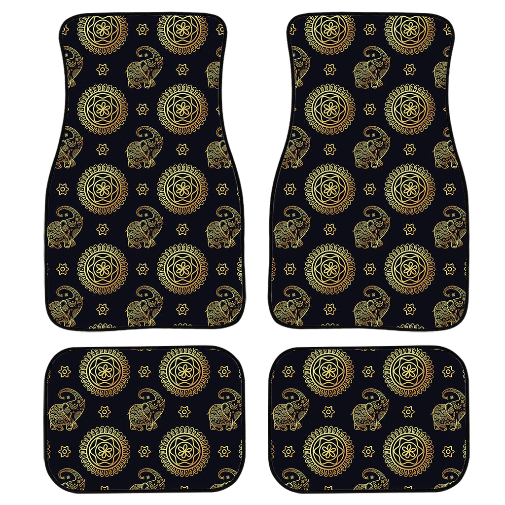 Cute Gold Boho Elephant Pattern Print Front And Back Car Floor Mats, Front Car Mat