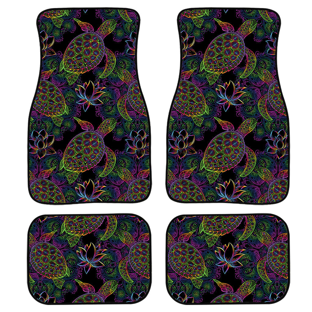 Psychedelic Sea Turtle Pattern Print Front And Back Car Floor Mats, Front Car Mat