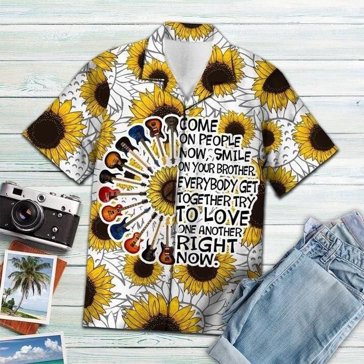 Come On People Guitar Sunflower Unisex Hawaii Shirts Ha57042