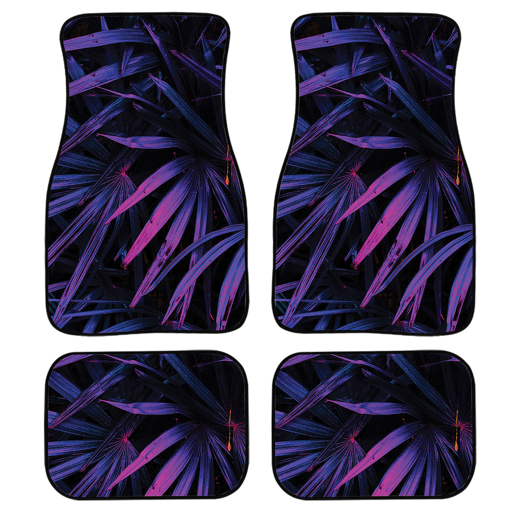 Violet Tropical Leaves Print Front And Back Car Floor Mats, Front Car Mat