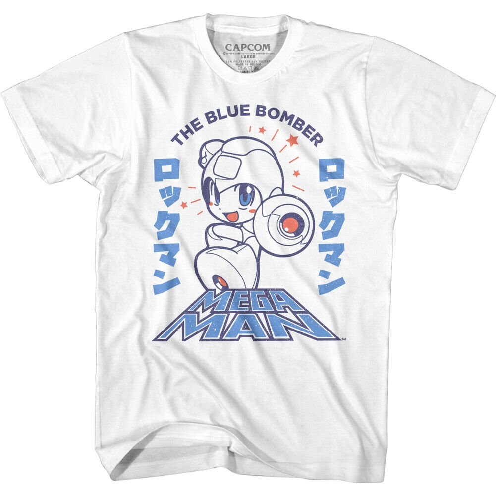 Vintage Outfit MegaMan Men's T Shirt | Chibi Blue Bomber Japanese Graphic Tees | Rokkuman Capcom Video Game Merch | Vintage Game Lover Character T-Shirt By Ableautism