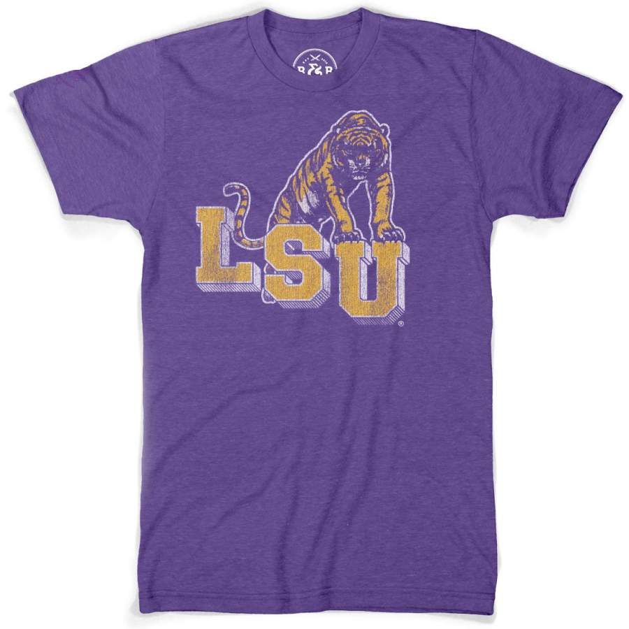 B&B Dry Goods LSU Tigers Retro Step Tri-Blend T-Shirt – Purple