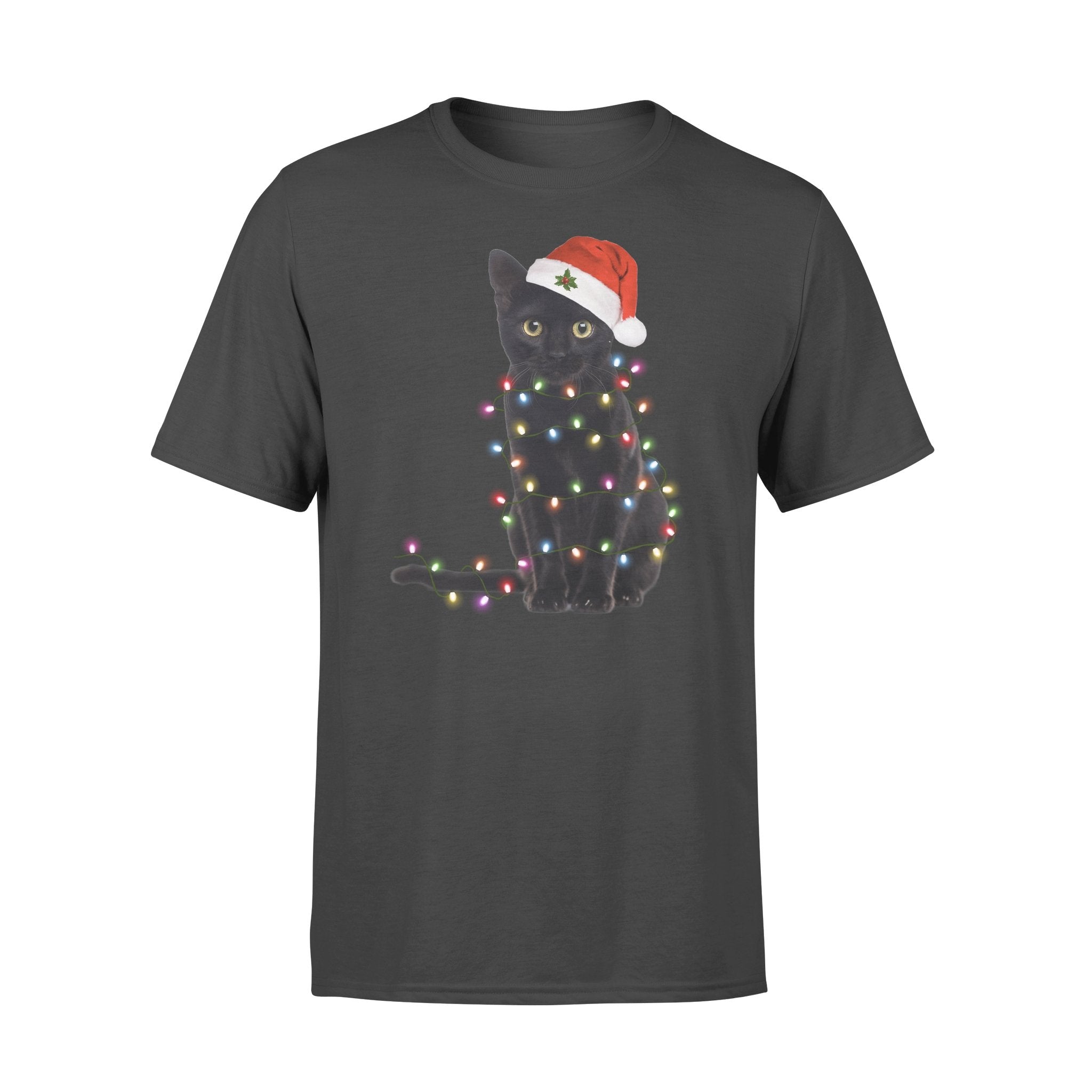 Black Cat Light Santa Hat Meowy Christmas Kitten Funny Gift Graphic Unisex T Shirt, Sweatshirt, Hoodie Size S – 5XL