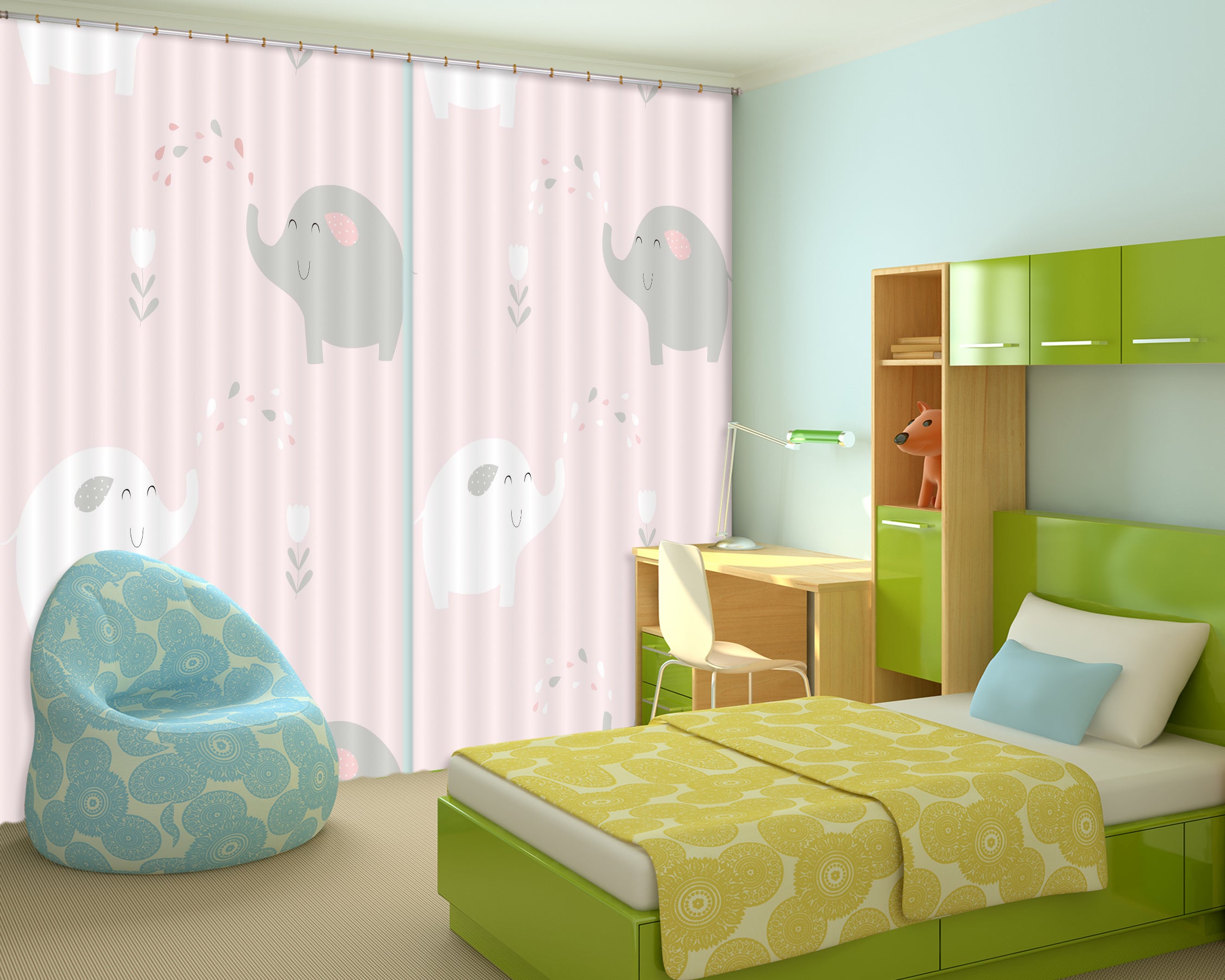 3D Cartoon Elephant Pink Wall Curtains And Drapes Lqh A663