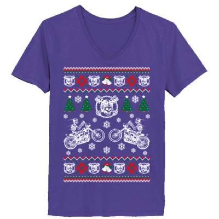 AGR Biker Ugly Christmas Sweater Xmas – Ladies’ V-Neck T-Shirt