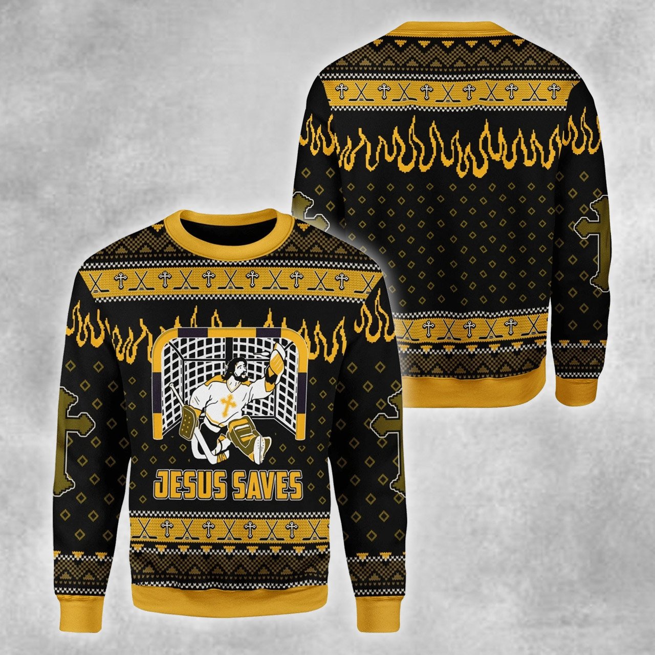 Jesus Saves Hockey Ugly Christmas Sweater | For Men & Women | Adult | Us6088