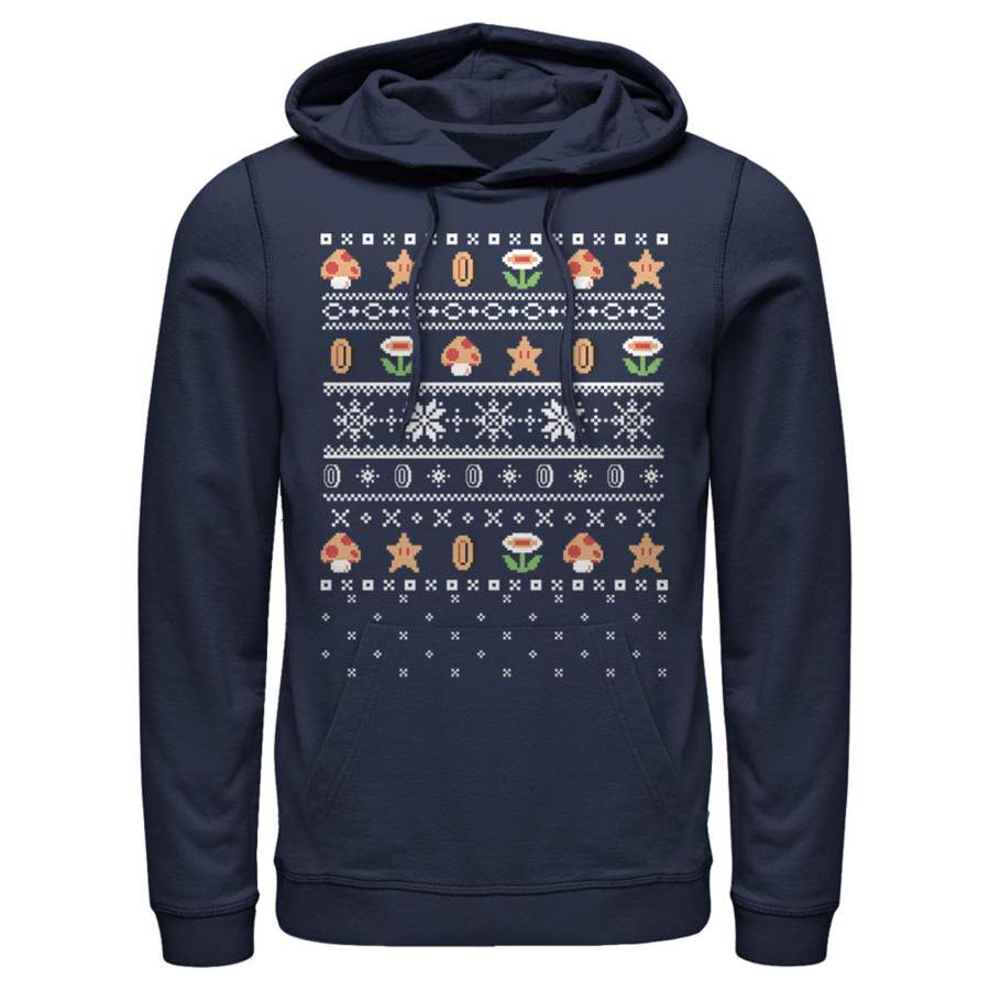 Nintendo Men’s Ugly Christmas Mario Points  Lightweight Hoodie