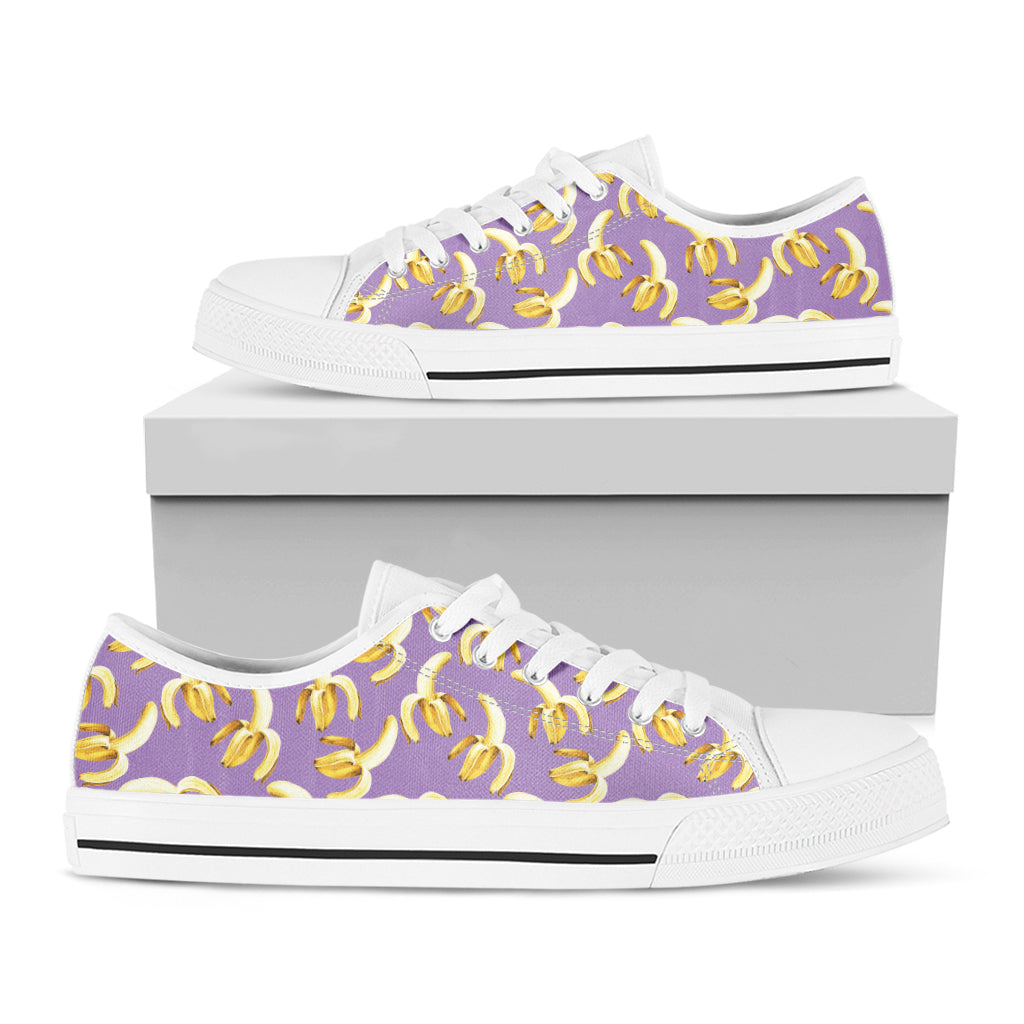 Watercolor Banana Pattern Print White Low Top Shoes