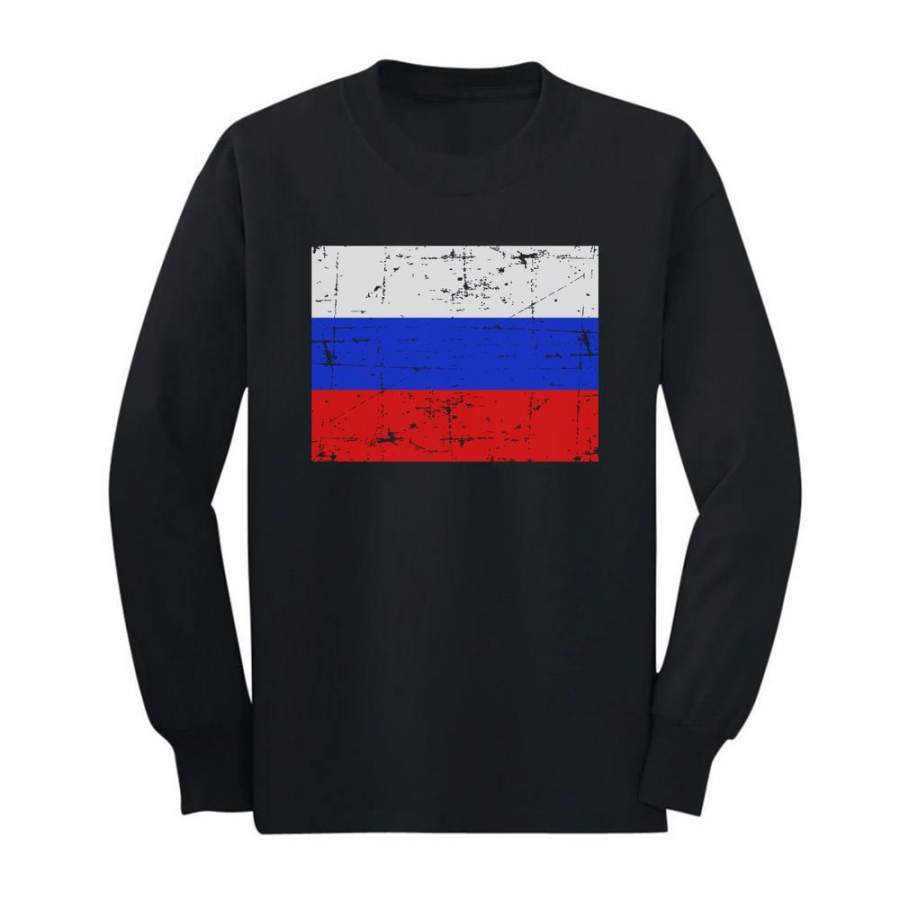 Vintage Russia Flag Youth Kids Long Sleeve T-Shirt