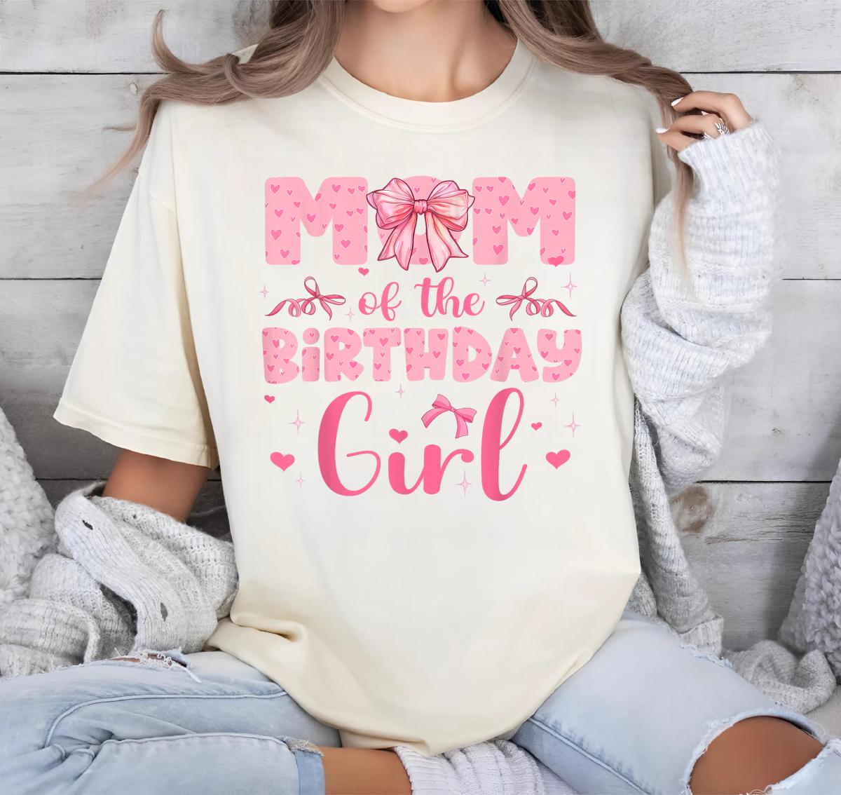 Mom Of The Birthday Girl Family Pink Coquette Bow T-Shirt