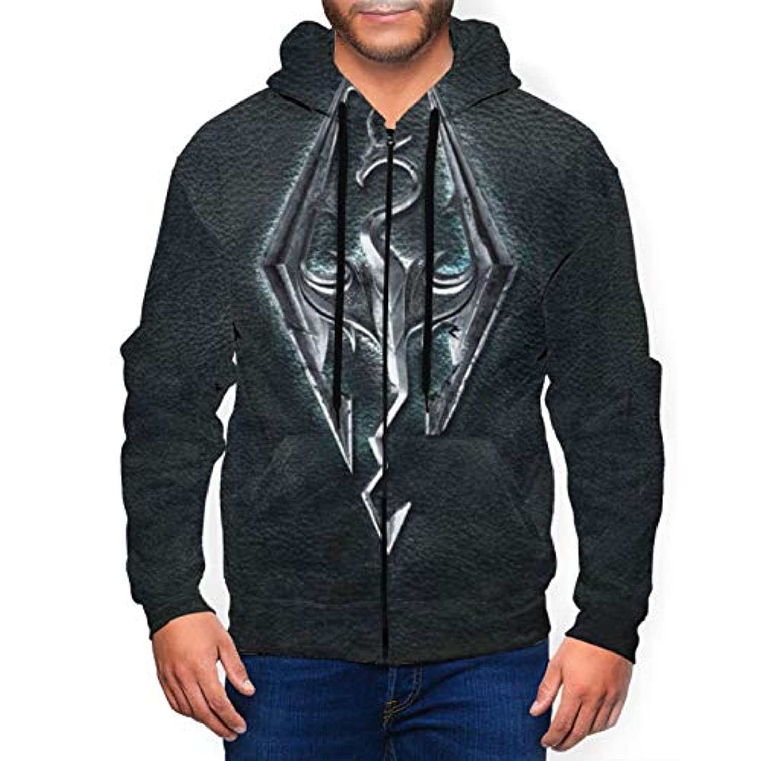 THE ELDER SCROLLS Hoodies – Skyrim Hoodie Skyrim Symbol Black Zip Up Drawstring Hoodie