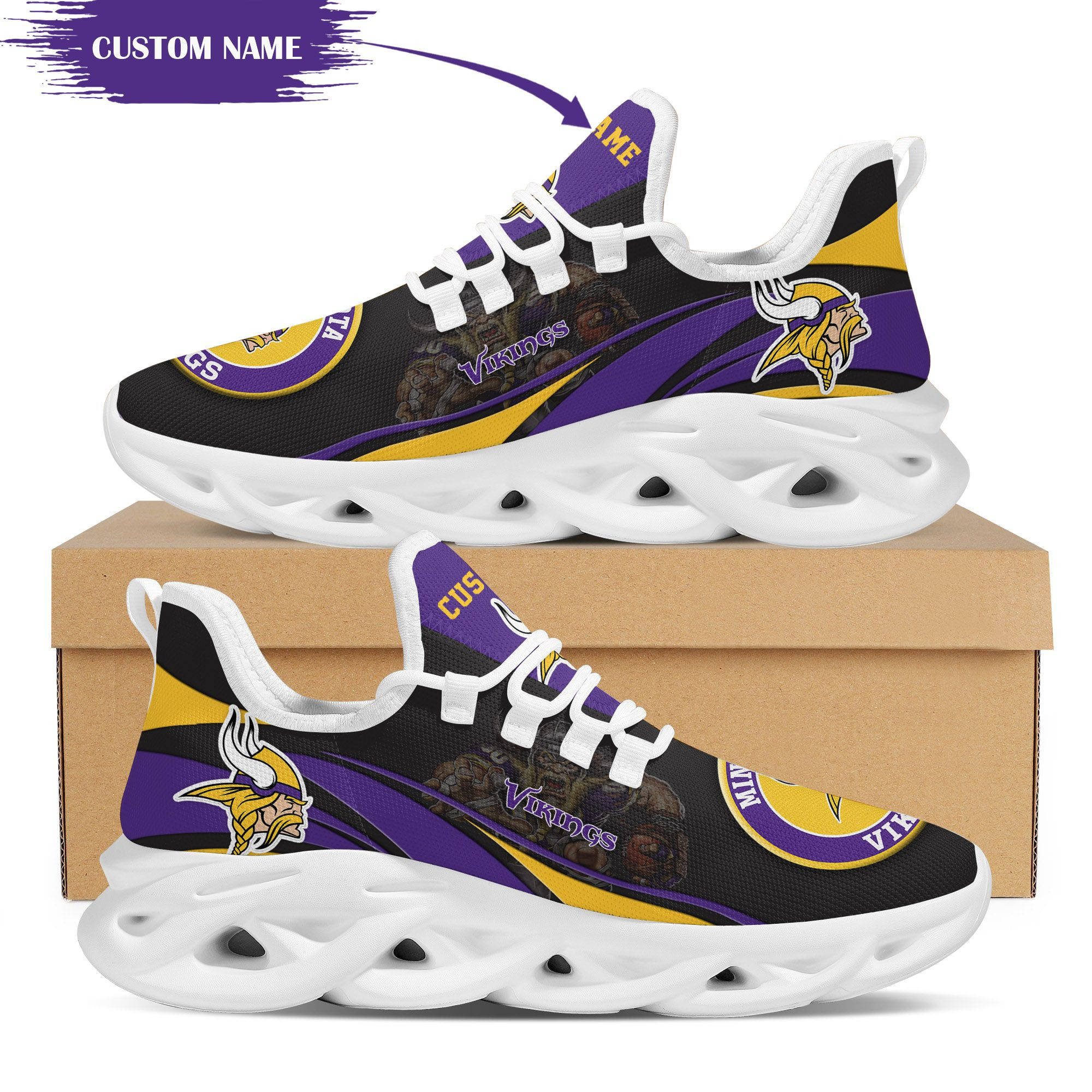 Minnesota Vikings Mascot Custom Name Personalized Max Soul Sneakers Running Sports Shoes For Men