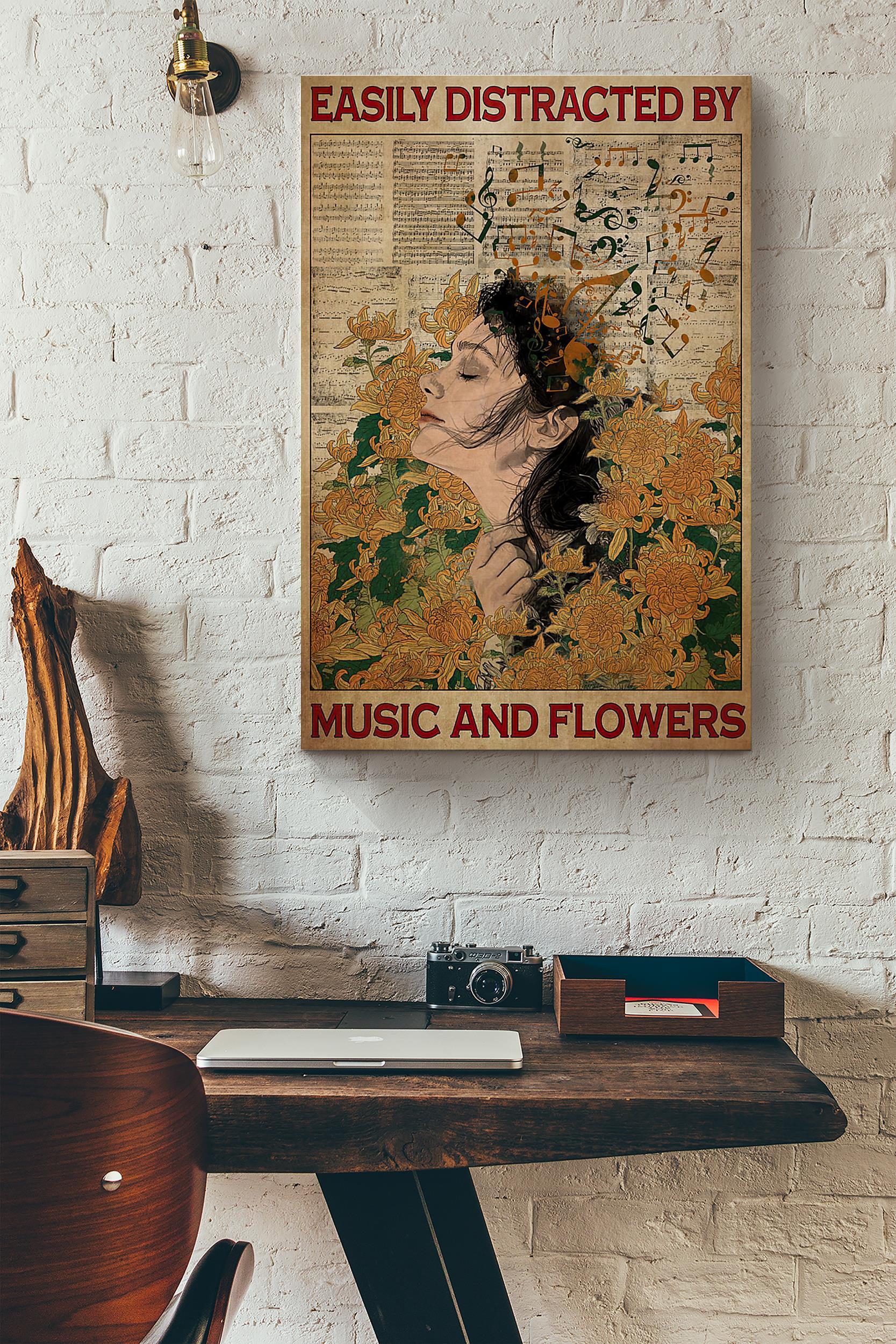 Easily Distracted By Music And Flowers Plant Girl Poster Wrapped Canvas