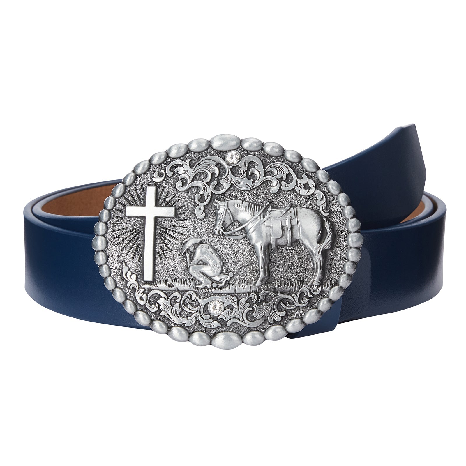 Western Horse Cross Steel Buckle Belt