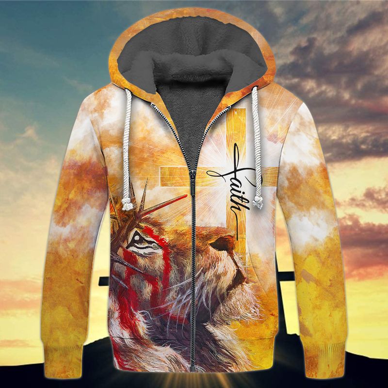 The Light Of Faith Cross And Lion 3D Full Print Fleece Zipper