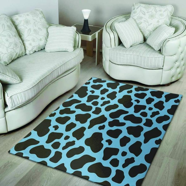 Black And Blue Cow Print Area Rug