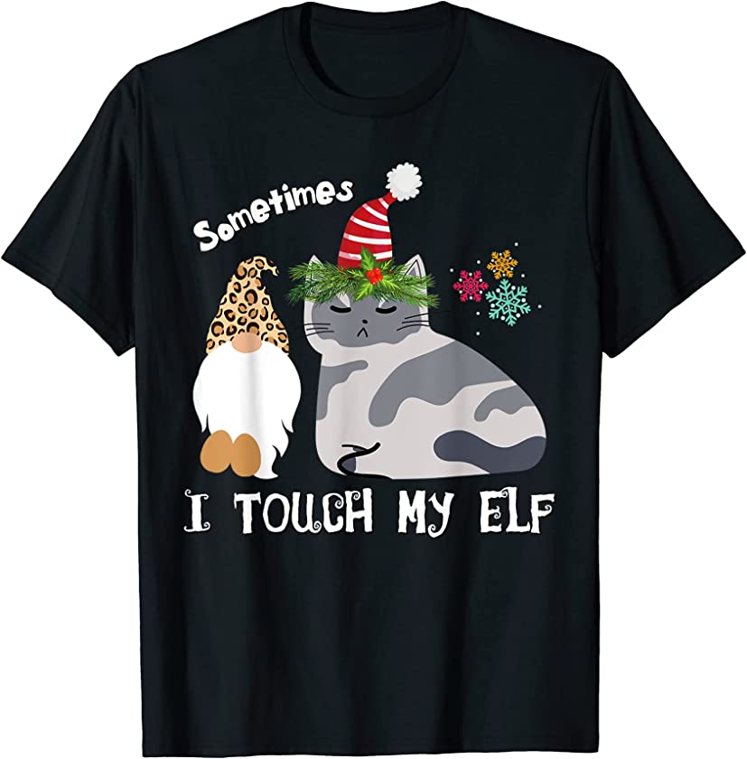 Naughty Cat Jokes Xmas Meowy Catmas Santa Elf Leopard Gnome T-Shirt