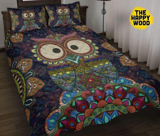 Owl Mandala Flower Style Quilt Bed Set And Pillow Covers